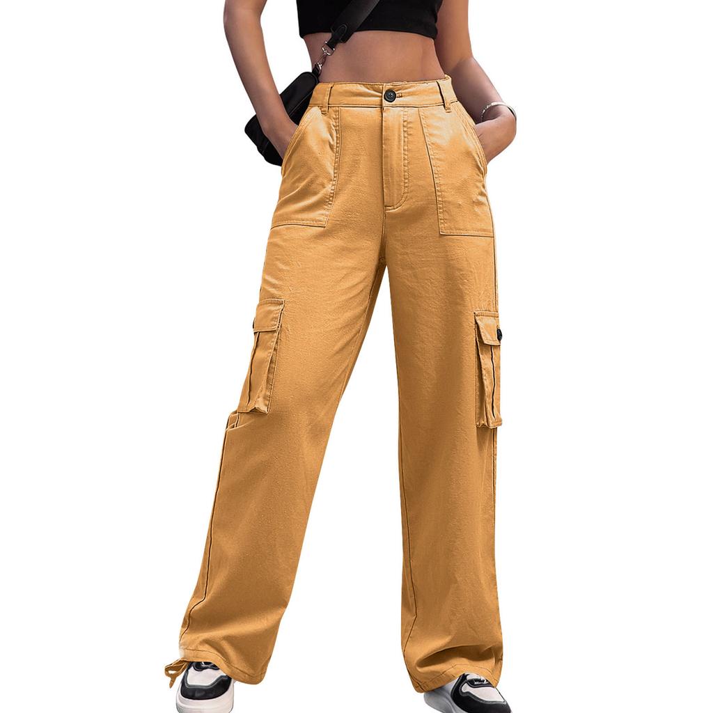 Fashionable Women's Multi-pocket Workwear Straight Trousers High Waist Slimming Loose Wide Leg Work Trousers