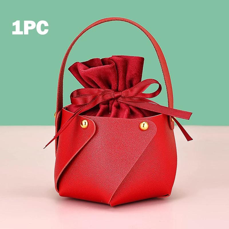 Tragbarer Kleiner Leder-Eimer Schokoladen-Bonbon-Dose Samt-Bonbon-Geschenktüten für Party Hochzeit Geburtstagsgeschenk Artikel Zubehör