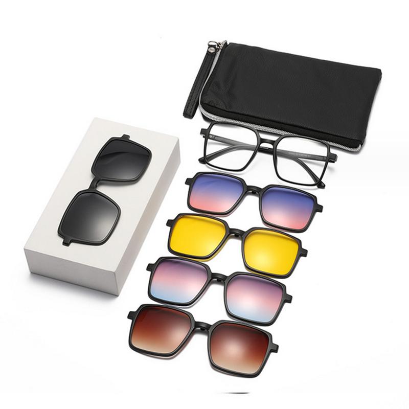 

9506 New Retro Set Of Sunglasses Men Big Square Magnetic Clip Sun Glasses Tr Frame Prescriptio -0.5 -1.0 -2 To -6 0