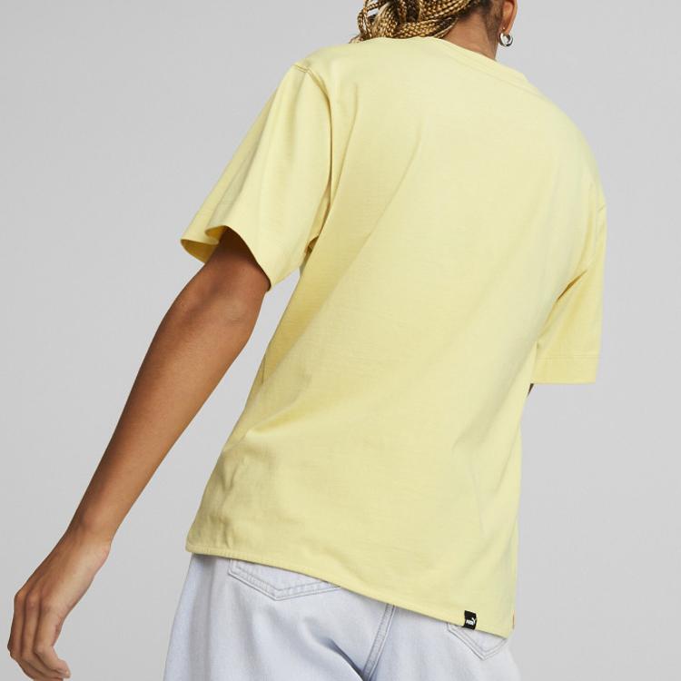 Puma Animal Print Crew Neck Pullover Short Sleeve T-Shirt Women T-Shirt Yellow 673107-42
