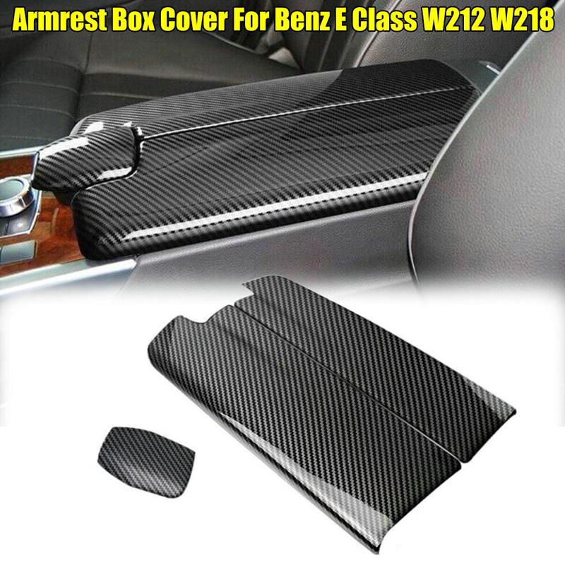 3Pcs LHD Car Center Console Armrest Box Trim Cover Carbon Fiber Style Auto Inner Decor Parts for Mercedes Benz W212 W218-2012-2017