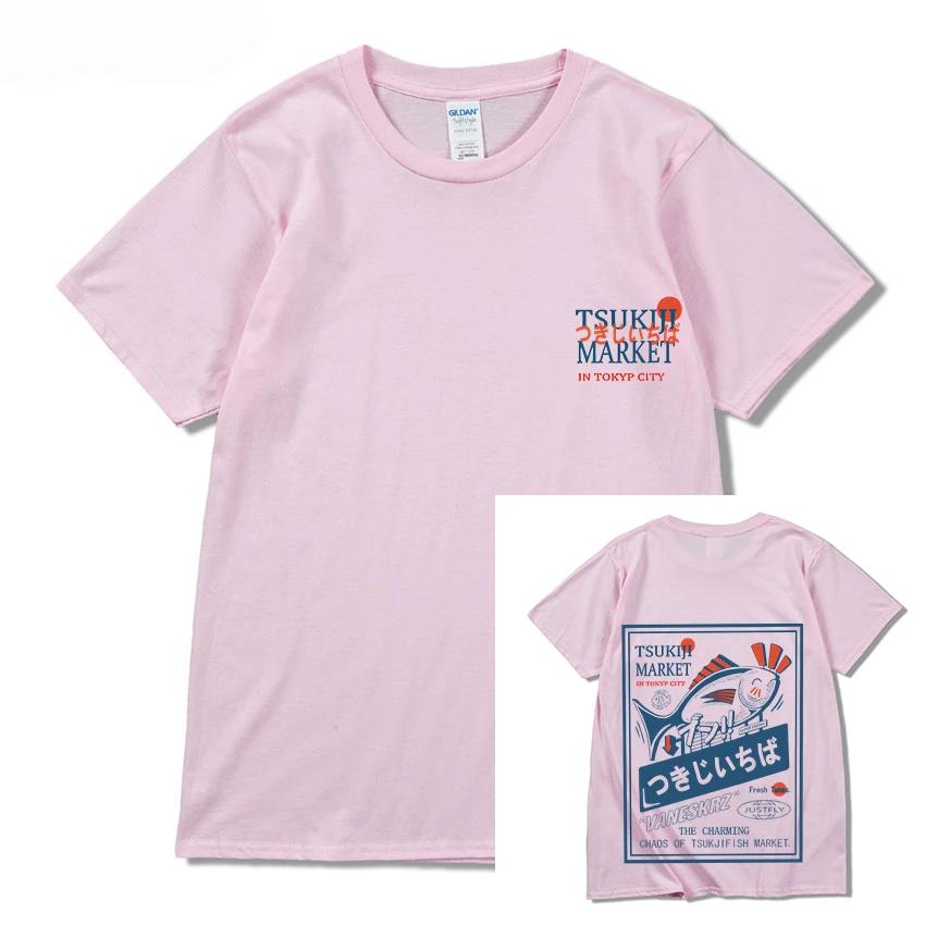 2025 Fun explosion Japan High Street happy fish print casual loose hip hop men casual comfortable cotton short sleeve