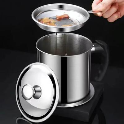 Stainless Steel Fine Mesh Oil Filter Pot With Lid Bacon Grease Container Frying Oil Cooking Grease Strainer Pot Storage Can