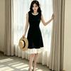 Spring Summer Beaded Knitted Mini Dress for Women Fashion Sleeveless Slimming Ruffle-Trimmed Sweater Dress