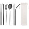 8Pcs/Set Portable Stainless Steel Dinnerware Set Travel Camping Spoon Fork Knife Chopsticks Straws Brush Tableware Flatware Set with Storage Bag