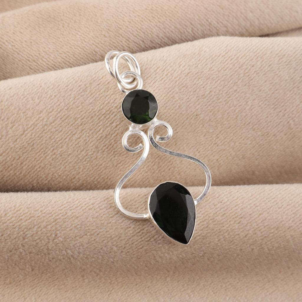 Green Tourmaline Gemstone 925 Sterling Silver Handcrafted Pendant 1.60" Gift For Her PP-13-32