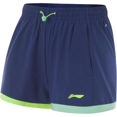 Li Ning Running Series Logo Elastic Comfortable Breathable Loose Sports Shorts Women Shorts Deep-Navy Fluorescent-Yellow Green AKSU334-2