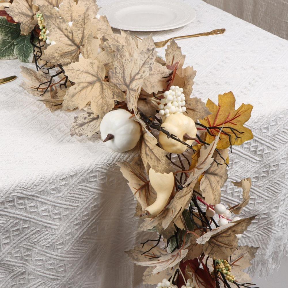 190cm Artificial Fall Maple Leaf Vine White Berry Realistic Halloween Pumpkin Vine Pumpkin Plastic