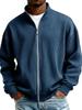 2026 European Men's Chunky Knit Striped Full-Zip Hoodie with Half High Collar – New Autumn/Winter Style
