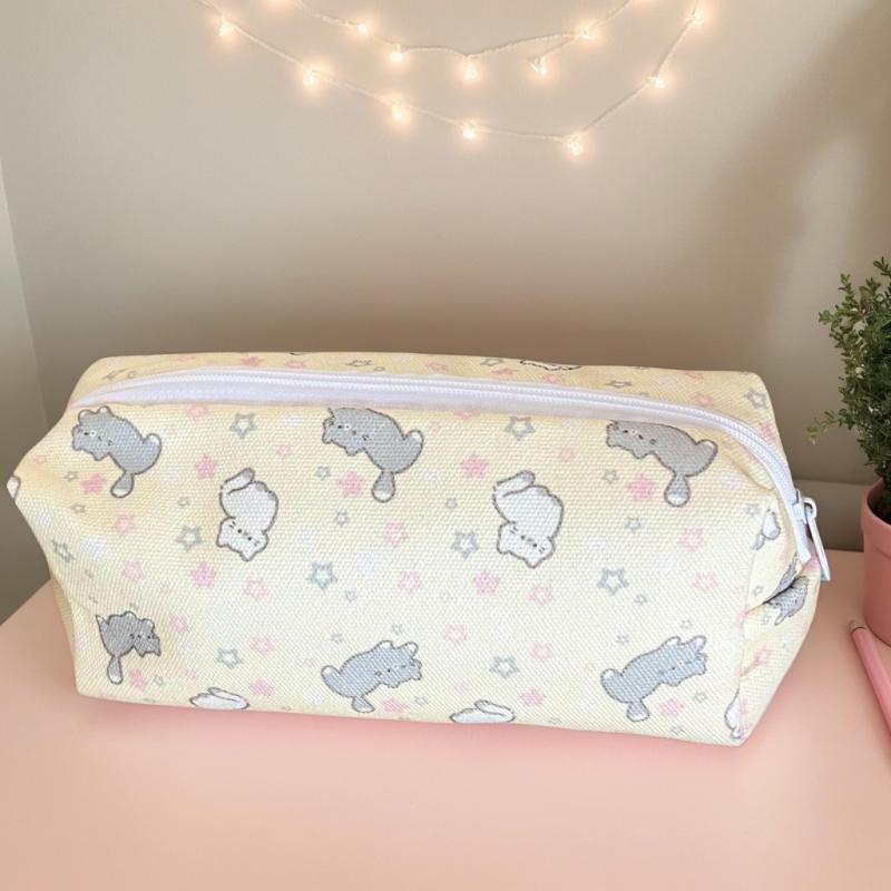 Trousse à crayons simple et mignonne à motif de chat de dessin animé, pochette organisatrice de papeterie portable, Kawaii, fournitures scolaires pour filles, sac de rangement pour maquillage