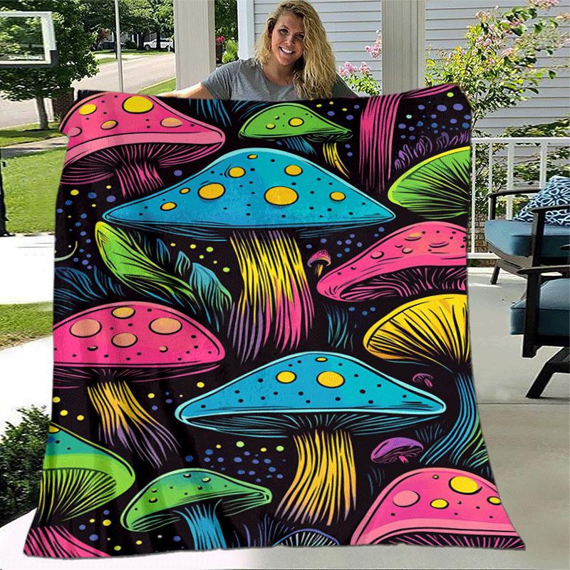 1pc Mushroom Printing Lightweight Flannel Blanket, Comfortable and Warm Blanket, for Camping Sofa Bed and Couch Office, Suitable for Gift Bla