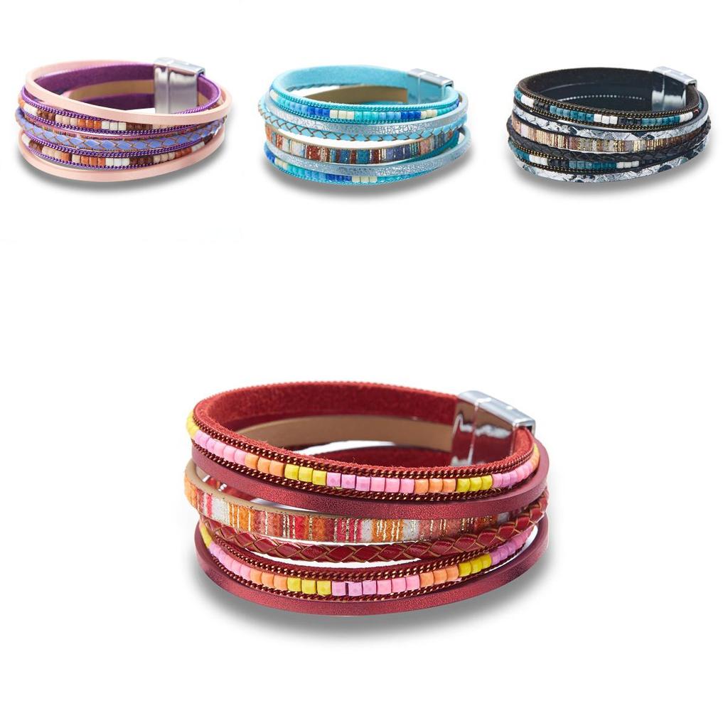 Bohemian Leather Bracelet With Geometric Elements For Travel