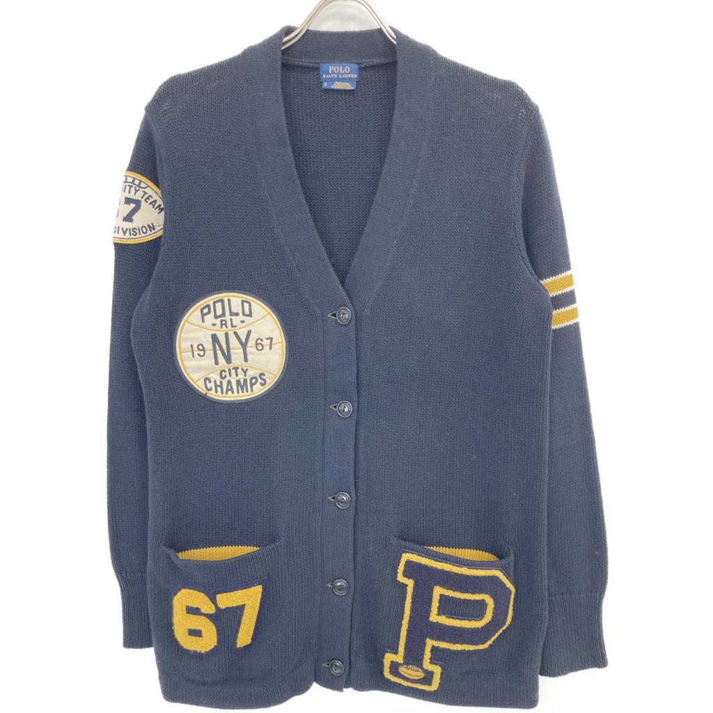 POLO RALPH LAUREN Navy Cotton College Varsity Cardigan tops S NavyUsed