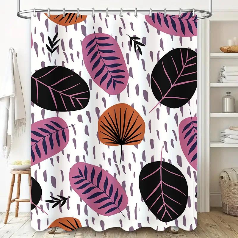 Modern Leaves Shower Curtain Waterproof Bathroom Decor Various Colors Available Perfect For Renters Small Bathrooms