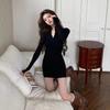 Pure Desire Zippered High-Neck Slim Fit Long Sleeve Bodycon Little Black Dress for Women – Autumn Hot Girl Style