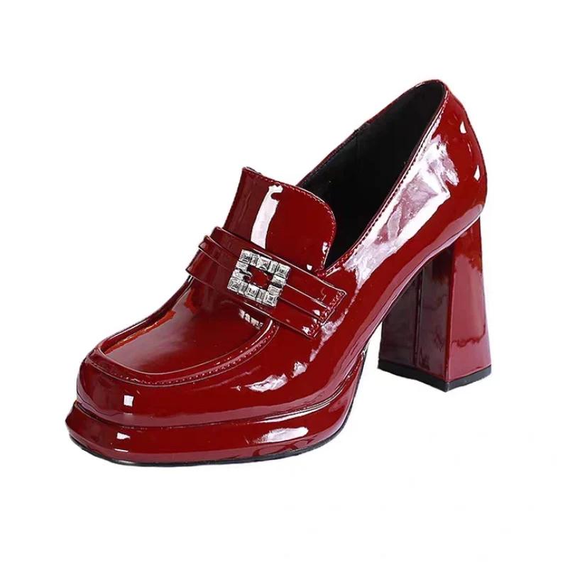 Fashion Customize Color Women Spring Pumps Block High Heels Round Toe Beautiful Wine Red Party Dress Shoes US Plus Size  bridal shoes