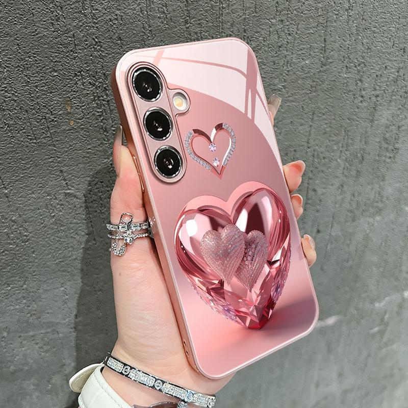 Shimmering Pink Heart Pattern Exquisite PhoneCase for Samsung Galaxy S26 S25 S24 S23 S22 S21 FE Ultra Plus women Built-in glass