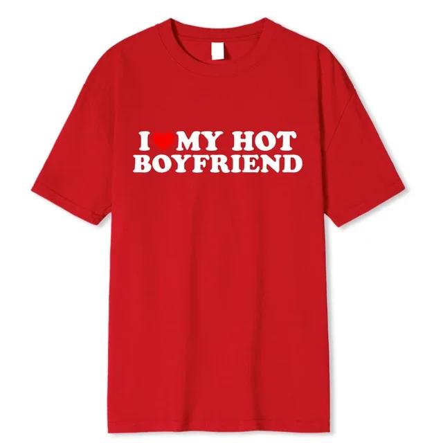 Vintage Zabawny Koszulka I Love My Hot Girlfriend Boyfriend Para Graficzna Koszulka Męska Chłopaków Bawełniana Casualowa Sportowa Streetwear