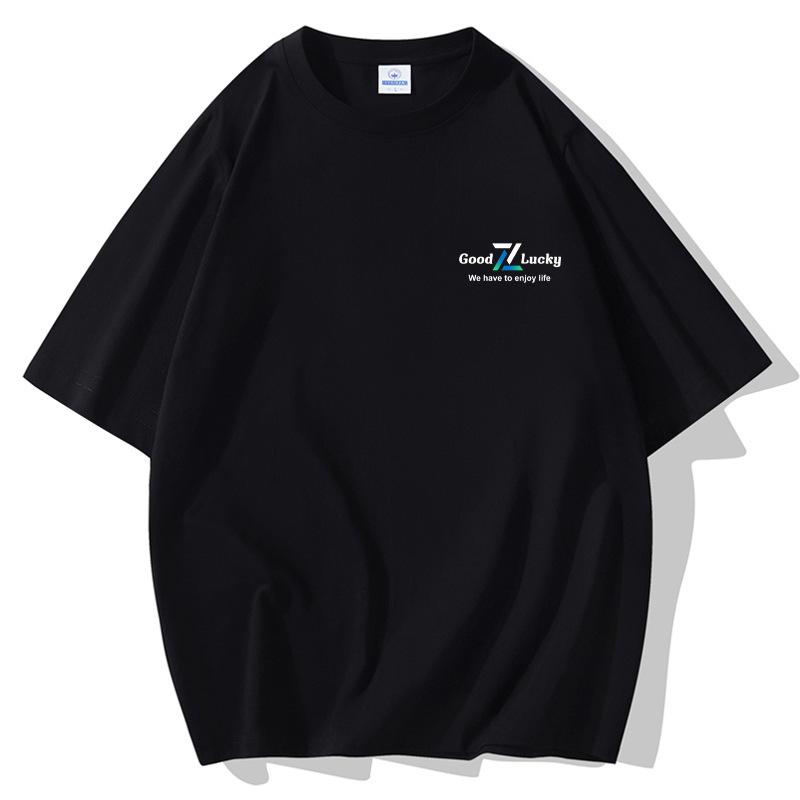 Gutes Glück Lockeres Kurzarm-T-Shirt für Herren 100% Baumwolle Rundhals-Oberteil