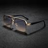 Occhiali da Sole da Uomo Metallici Quadrati Poligonali con Doppio Ponte Retro Oversize Occhiali da Sole alla Moda con Lenti Sfumate UV400 di Tendenza per Donna