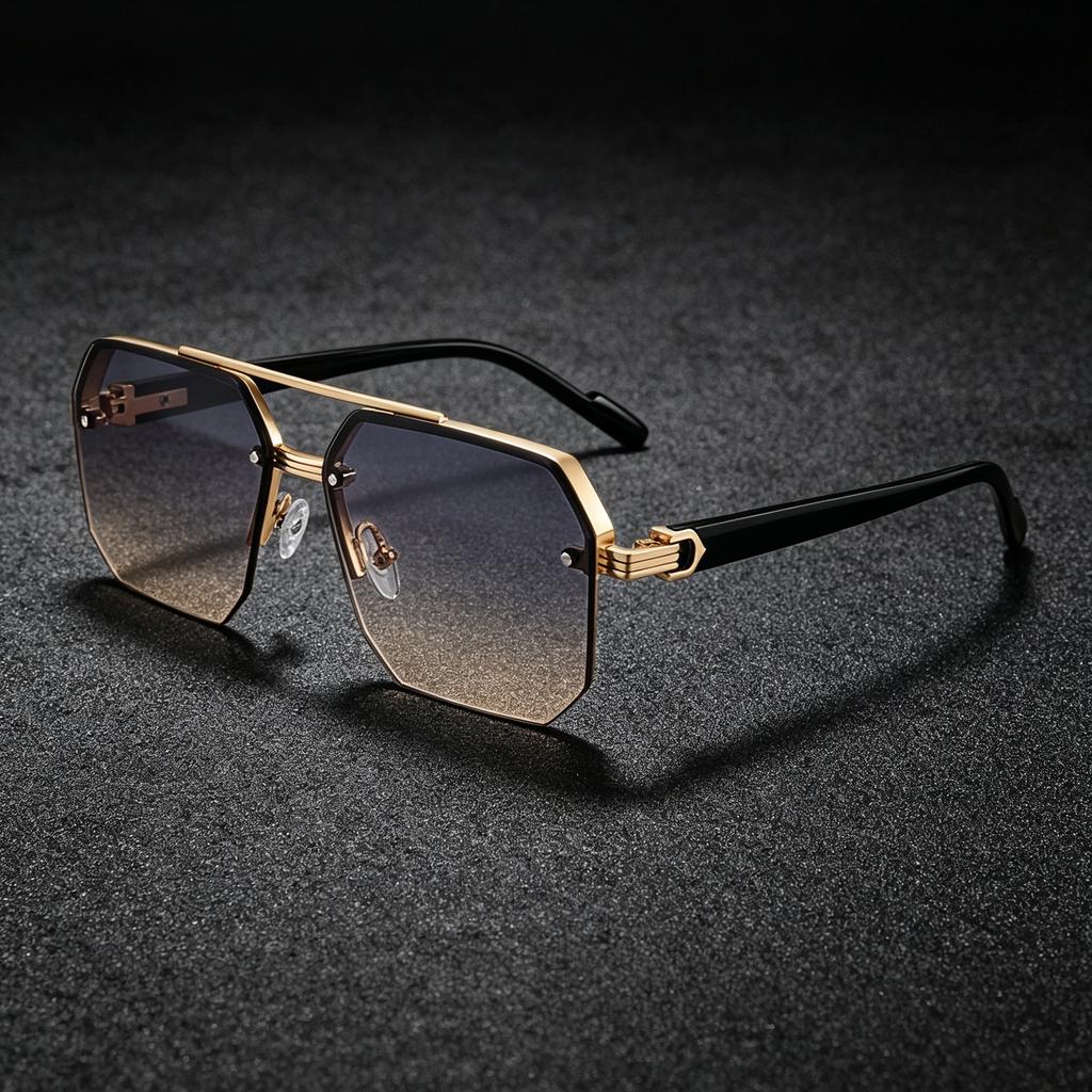 Occhiali da Sole da Uomo Metallici Quadrati Poligonali con Doppio Ponte Retro Oversize Occhiali da Sole alla Moda con Lenti Sfumate UV400 di Tendenza per Donna