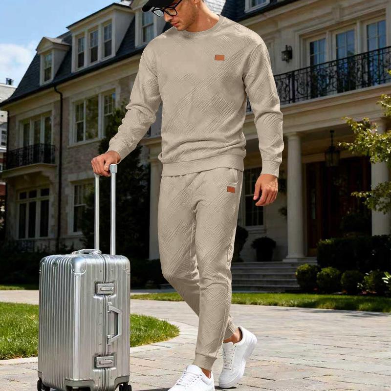 Outdoor Casual Sports Men's Simple Commuting Loose Textured Round Neck Sweatshirt Suit