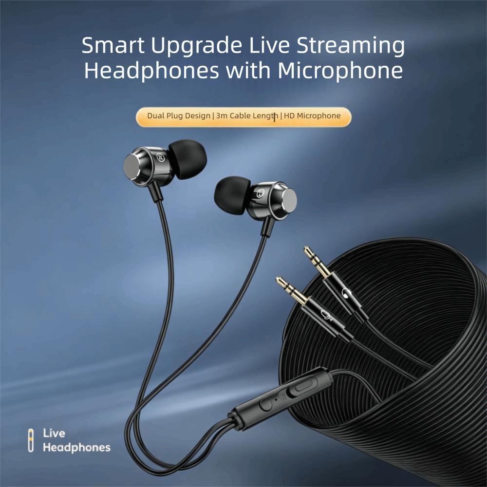 Bass Stereo Dual-plug Headphones 3.5mm in-ear Earbud Gamer Wired Earphone Desktop