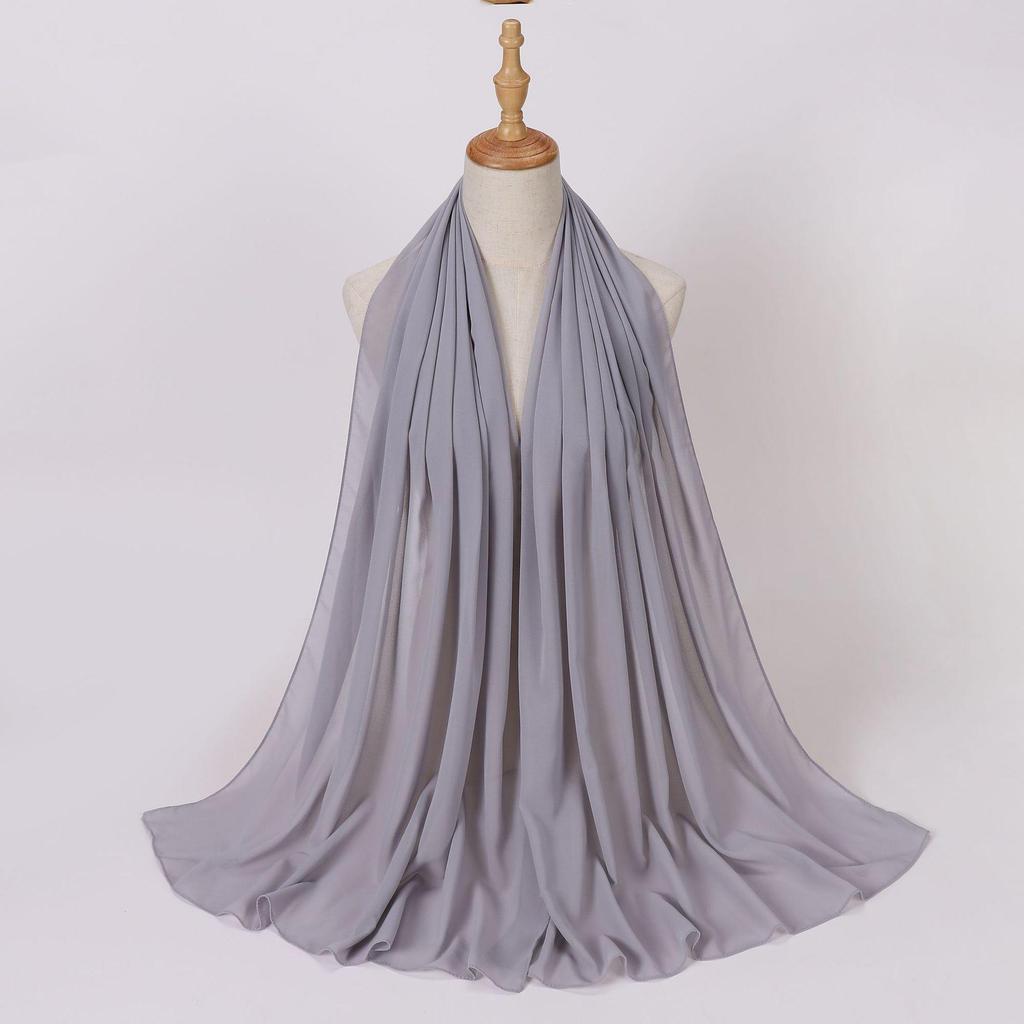 Ethnic Pearl Chiffon Hijab Scarf - Single Color, Long Style for Middle East & Africa