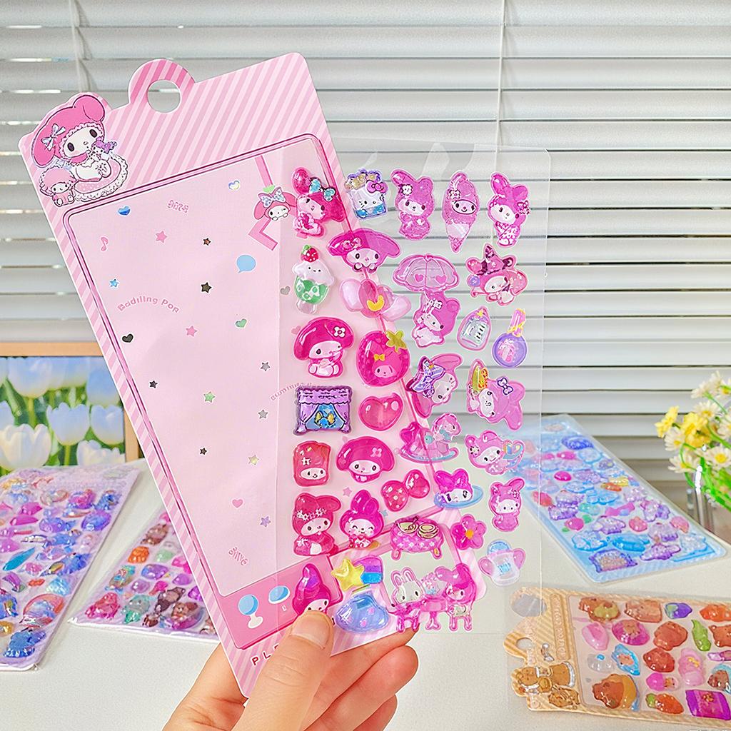 4 Pcs Mix Sanrio Cartoon Stickes Capybara Kuromi 3D Stereo Crystal Sticker Handbook DIY Material Sticker