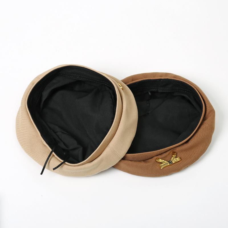 Autumn and Winter New Hat Female Cute Metal Bow Beret Retro Solid Color Versatile Painter Hat