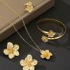 New Elegant Personality Five-Petal Flower Stud Earrings Pendant Rings Necklace Bracelets Four-Piece Set Stylish Charm Jewerly
