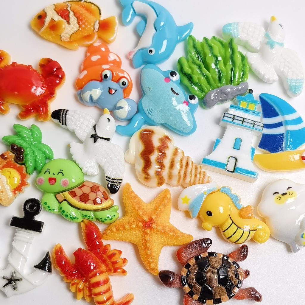 Hot Selling 100Pcs/Lot Ocean Sea Animals Themed Resin Flatback Cabochons Bulk for Jewelry Phone Case Scrapbooking Hairclip Decor