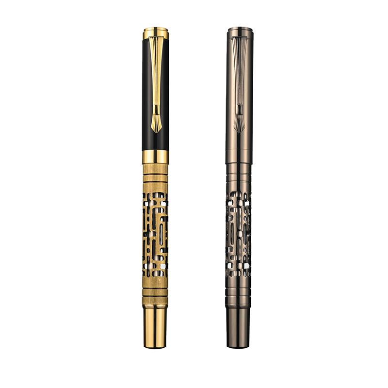 Retro Hollow Engraved Orb Pen Electroplating Gun Gray Metal Pen Bronze Business Gift Signature Pen Neutral Pen