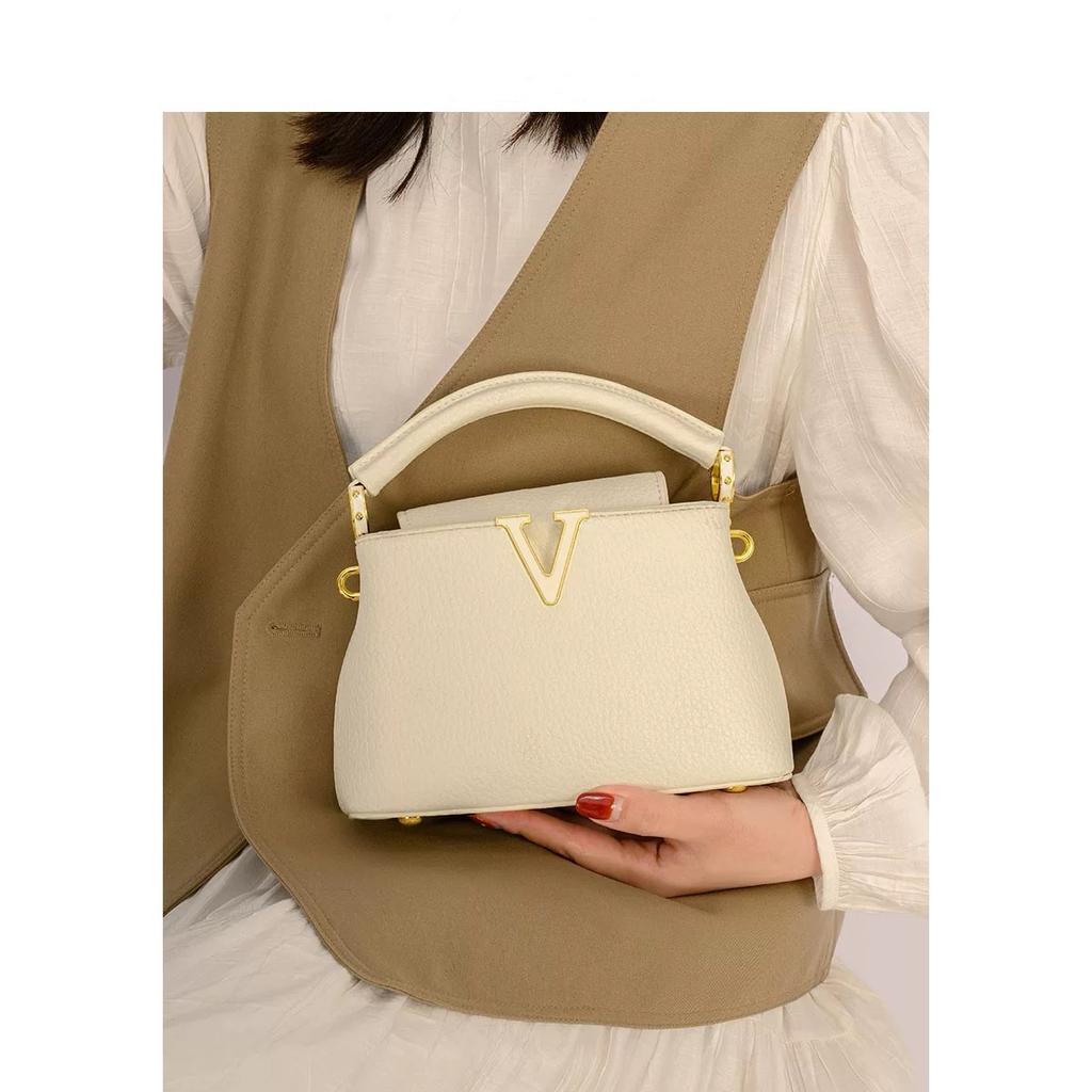 Luxury Fashi Leather Women Handbags 2026 Summer New Small Shoulder Crossbody Bag Portable V Letter Shell Messenger Bags
