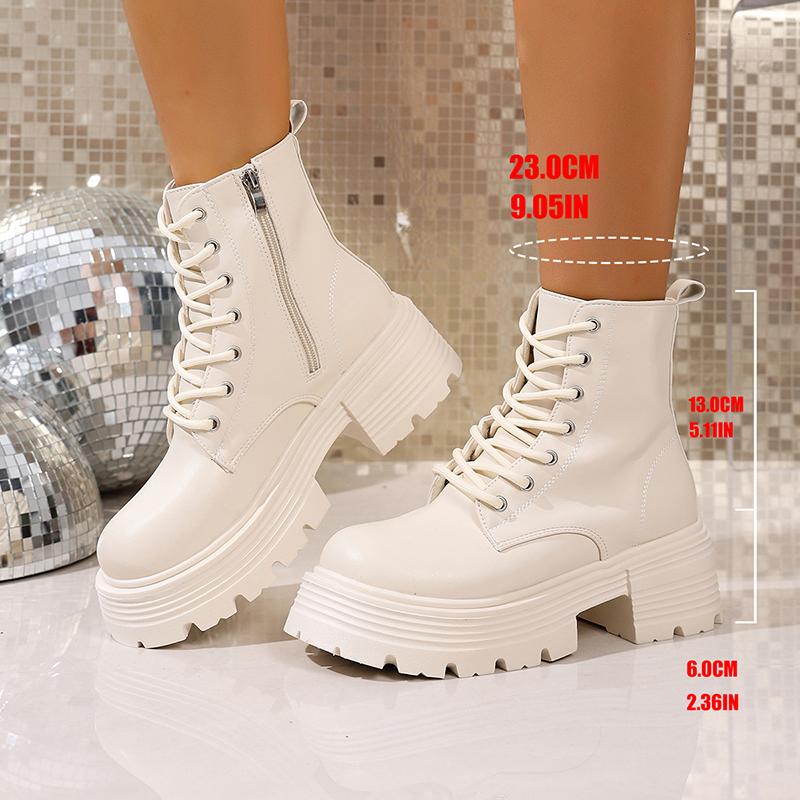 Women's Chunky Platform Ankle Boots Autumn Winter Black Pu Leather Short Booties Woman Plus Size 42 Thick Sole Motorcycle Boots