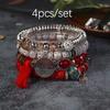 Bohemian Beaded Bracelet Set with Wing Pendant and Tassels