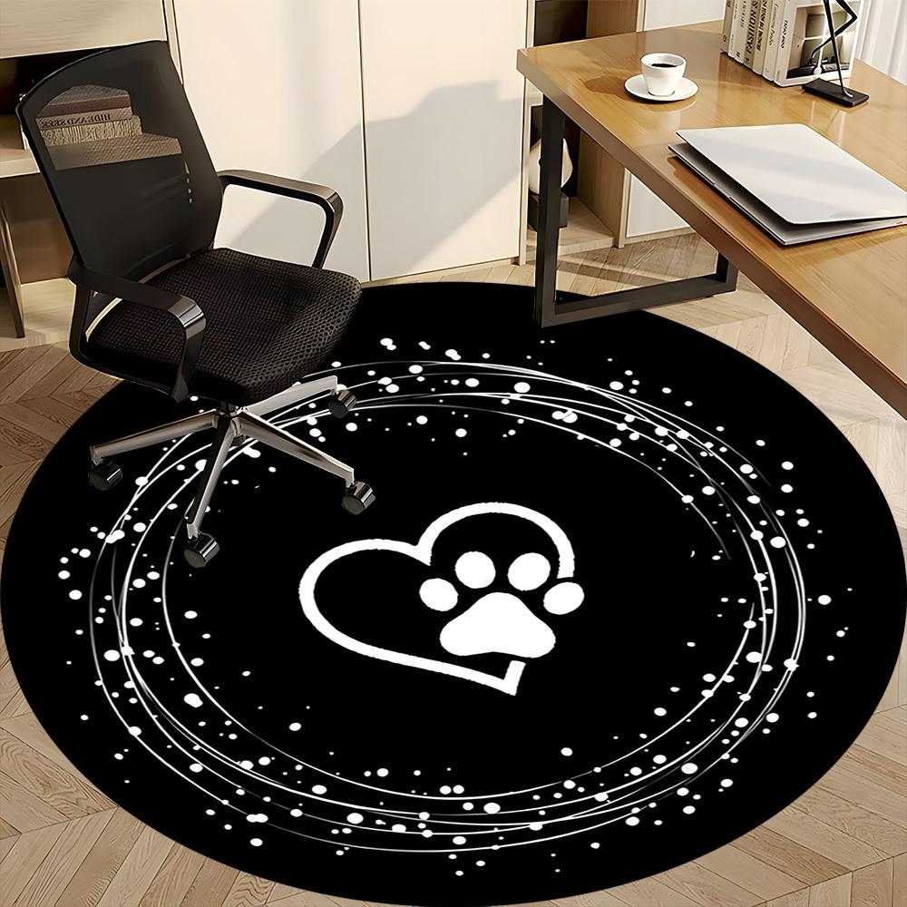 1PC PawPrint Heart Office Round Area Rug,  Mat Suitable ForOffice, Under Office Chairs Bedroom Living Room Home Decor, Room Deco