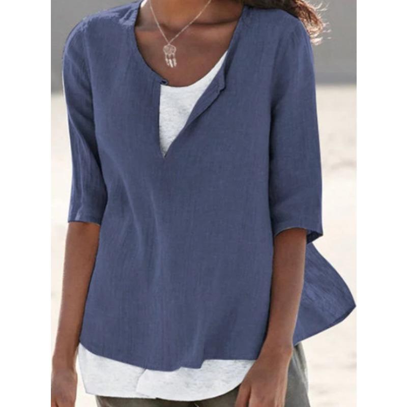 DAFIFY Women's Fashion Casual Summer Spring Solid Color Print 1/2 Sleeves O-Neck Blouses & Shirts