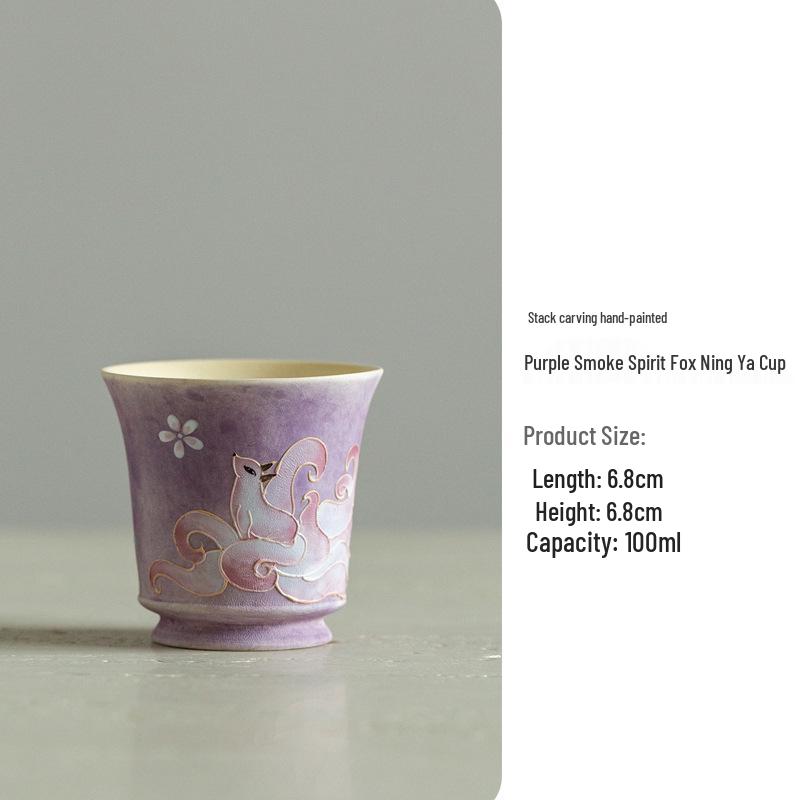 Zeng Fang Hand-Painted Nine-Tailed Fox Ceramic Tea Cup - Elegant Ladies Home Set