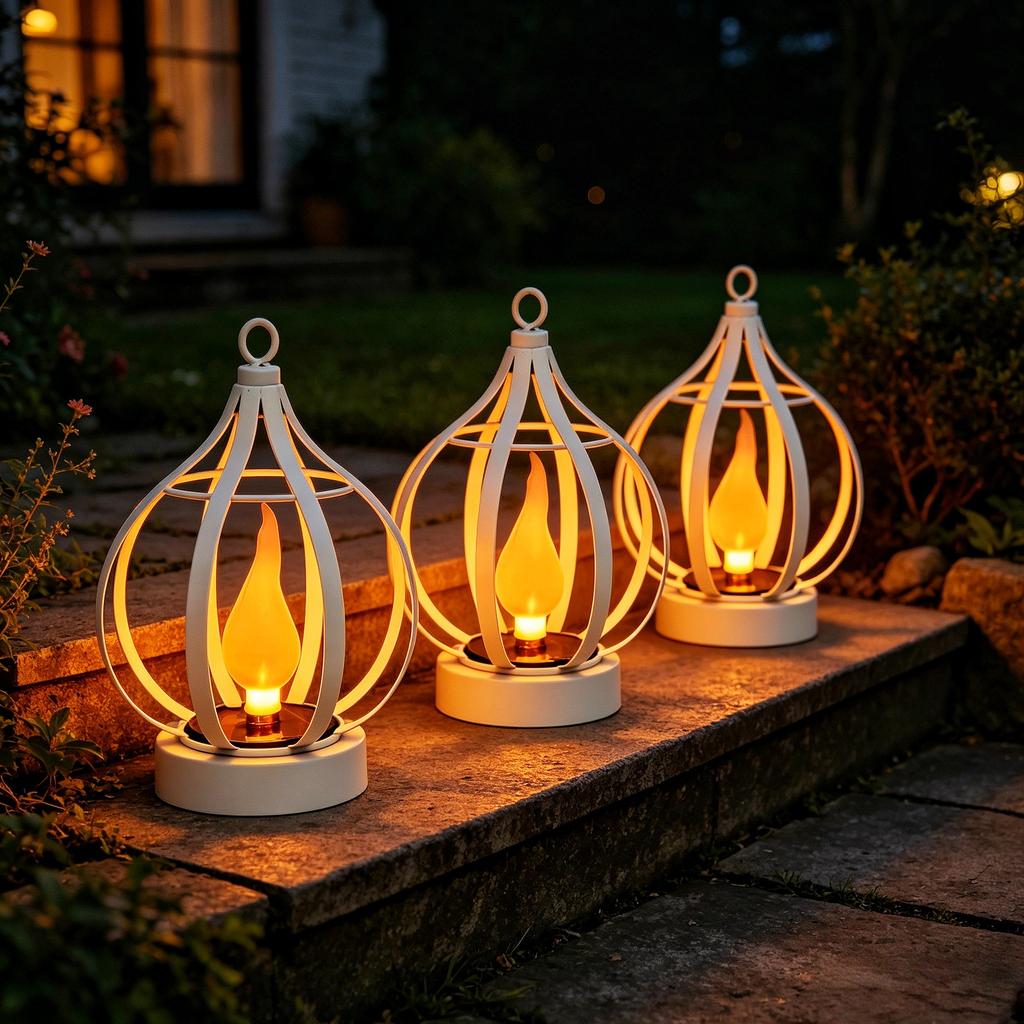 Solar Metal Flame Hanging Lantern Waterproof Outdoor Garden Decor LED Projection Night Light