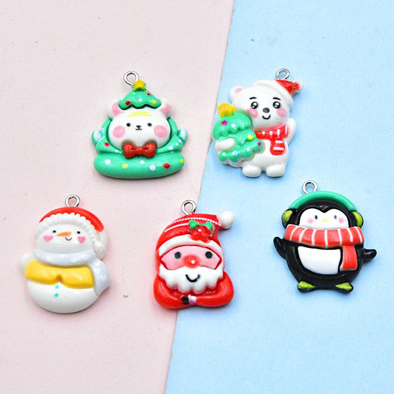 Glossy Cartoon Santa Claus, Snowman, & Little Bear Keychain Pendant