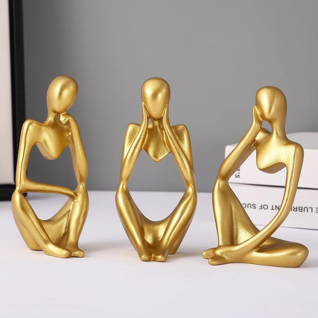Decorative Abstract Thinker Men Statue Set of 3 Modern Art Showpiece Sculpture (Fantasy, Resin,13CmX6Cm) Decoration Items