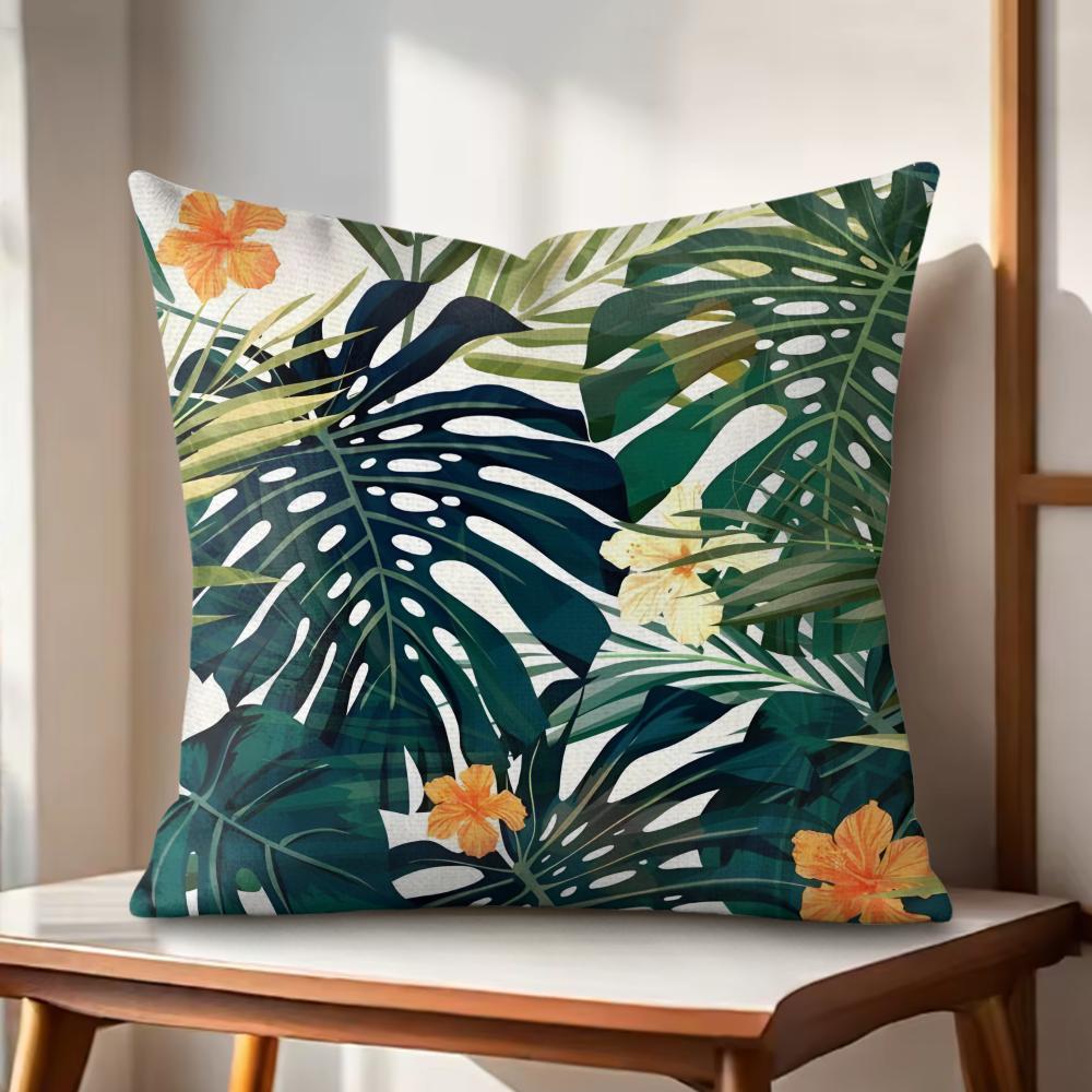 Palm leaves Cushion Cover Natural Linen Organic Fabric DoubleSided Printing Couch Pillow Covers Home Decor Gift