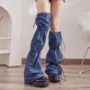Punk Jeans Leg Warmers with Drawstring Bandage Harajuku Leg Cover Flared Over Knee Long Socks Streetwear for Women