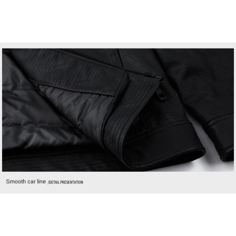 Nowa kurtka z prawdziwej skóry z kołnierzykiem polo dla mężczyzn w średnim wieku. Krótka, pogrubiona kurtka puchowa z owczej skóry. White Duck down Tide