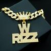 Cuban Link Shiny Hip Hop Necklace with "RIZZ" English Letter Pendant Men's Choker