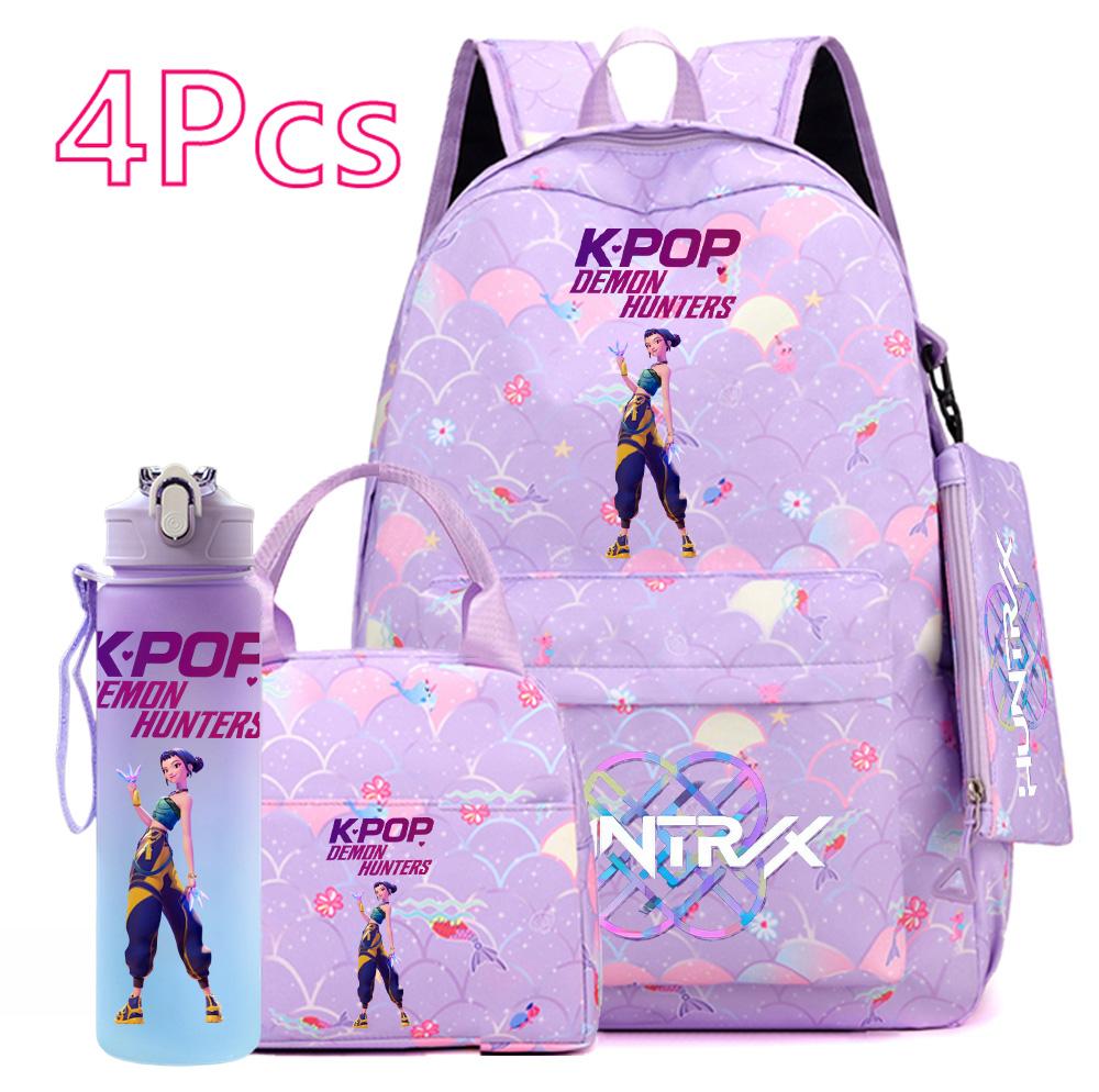 Set da 4 pezzi/set Zaino stampato KPOP cartone animato con borsa a mano astuccio borraccia da 750 ml per adolescente ragazzo ragazza zaino di grande capacità borsa da scuola zaino