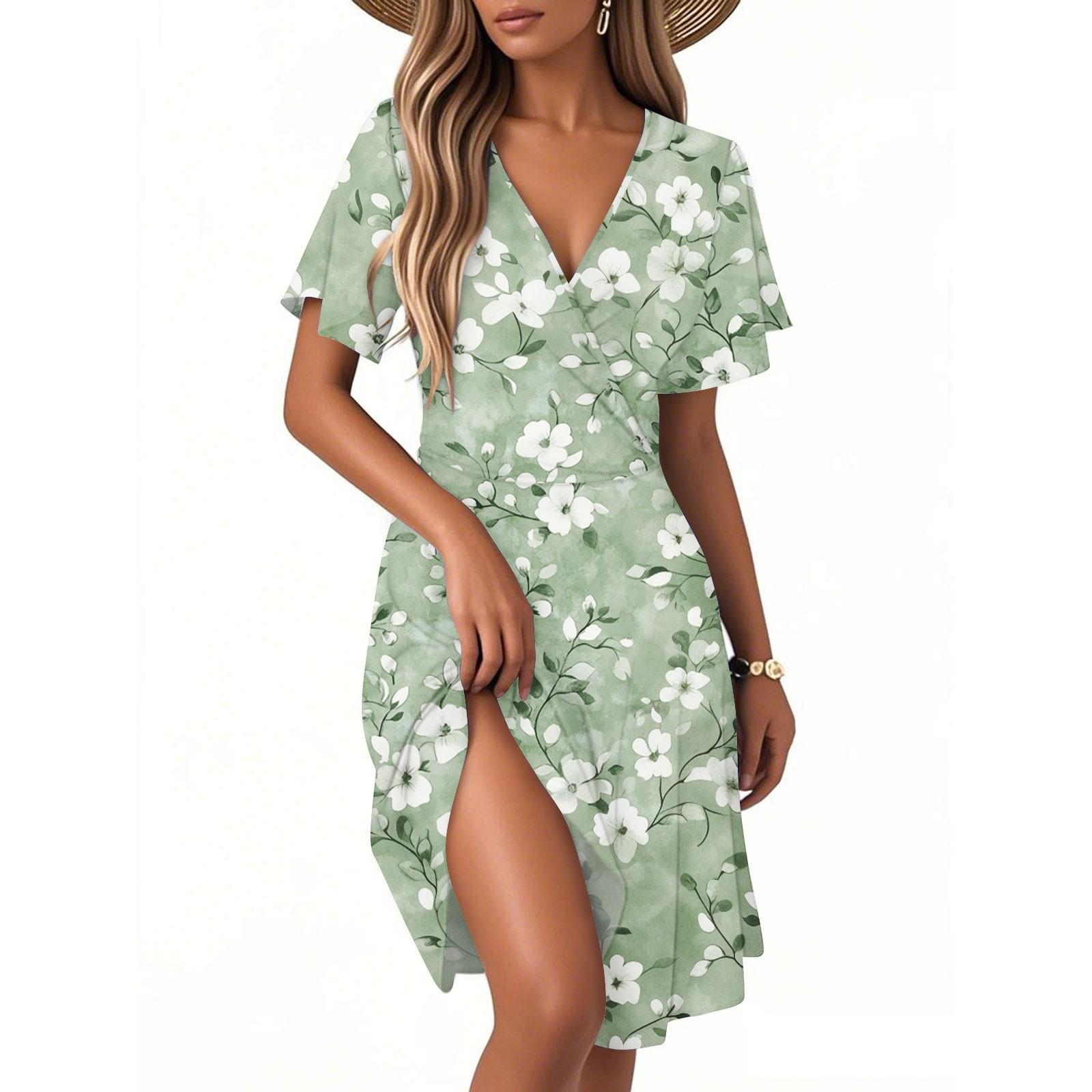 

Женское повседневное модное платье с винтажным цветочным принтом и коротким рукавом и V-образным вырезом XL