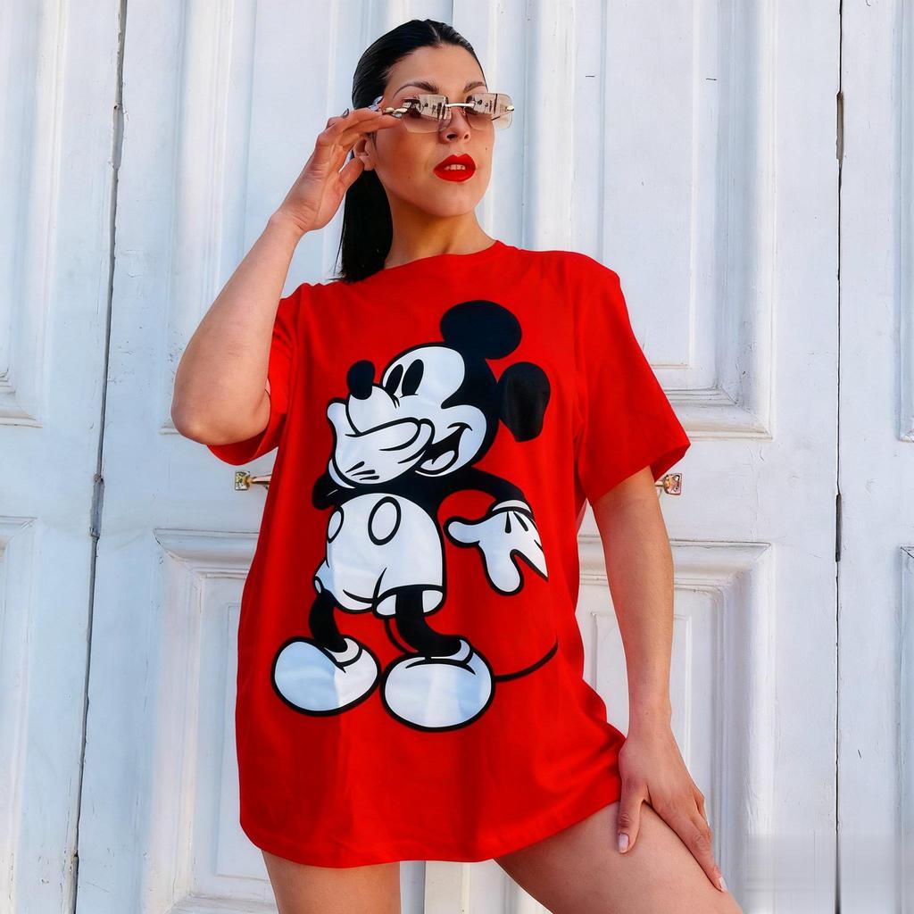 Damen T-Shirt Disney Mickey Maus Minnie Vintage Baumwolle Oberteile Lässig Kurzarm Niedlich Cartoon Druck Straßenmode Sommer Neu
