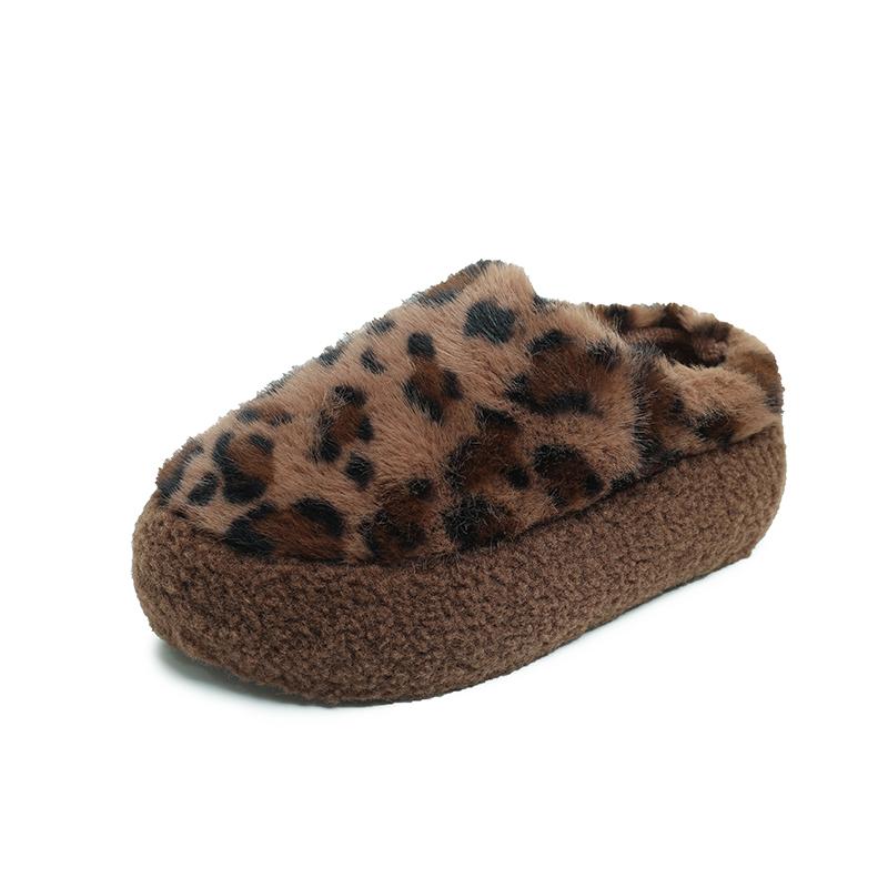 

Leopard Print Plush Slippers Fashion Round Toe Deep Mouth Platform Sole Non-slip Wear-resistant Cotton Shoes 40 леопард друку кольору